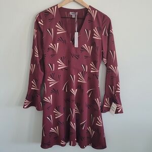 Chelsea 28 Dress Burgandy  Cream Long Sleeve NWT